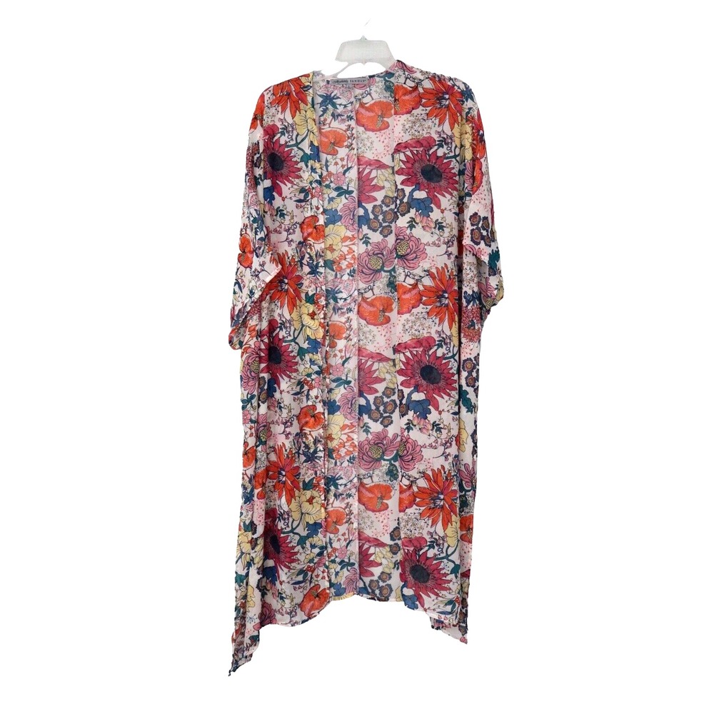 ALMOST FAMOUS Womens Kimono Sz L Fairy Grunge Fairycore Sheer Floral Flowers Top